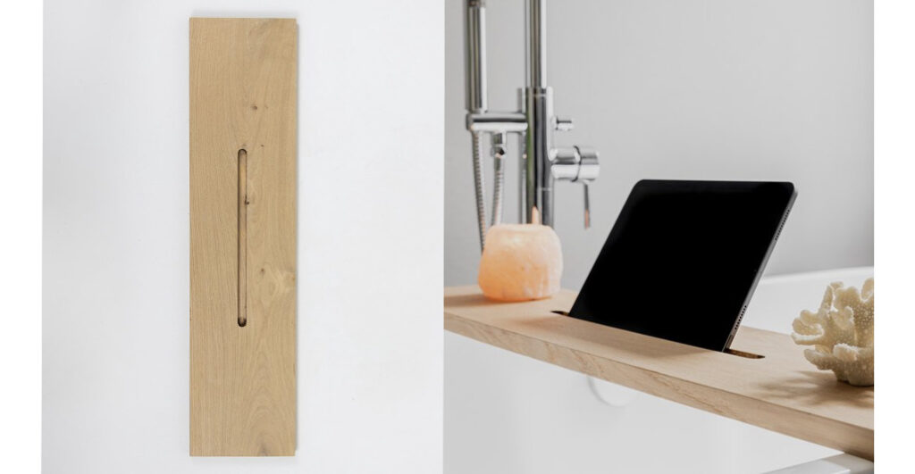 Badplank massief eikenhout 80 cm Met tablethouder Houtwarenhuis