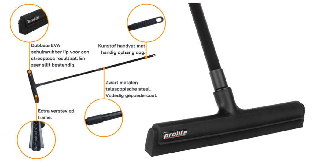 Prolife - P35-EVA - Zwarte Vloertrekker 35 cm + 140 cm steel