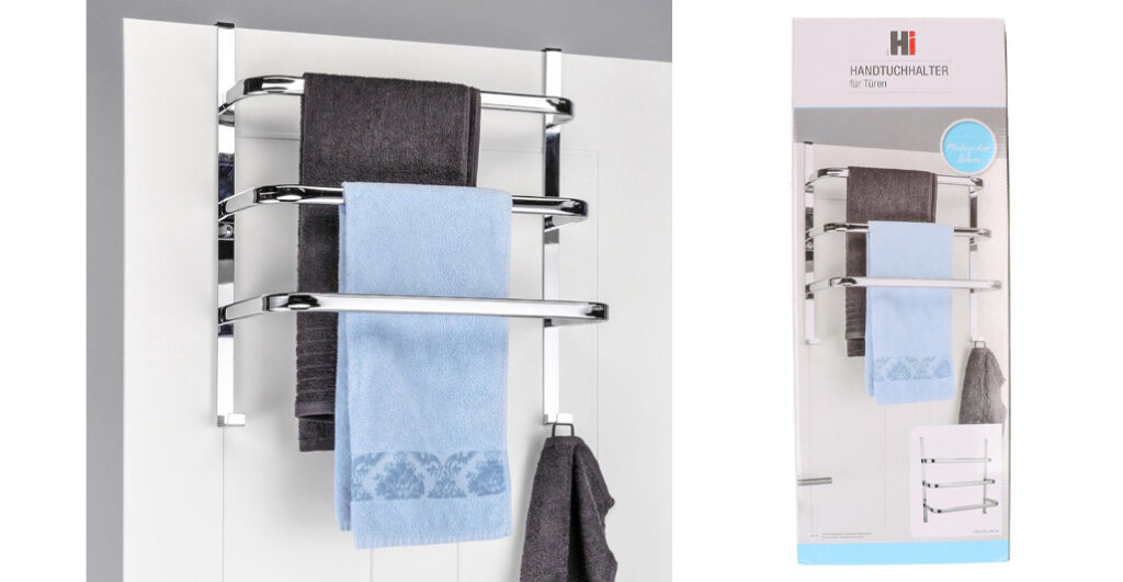 Verchroomde handdoek deur rek met 3 stangen